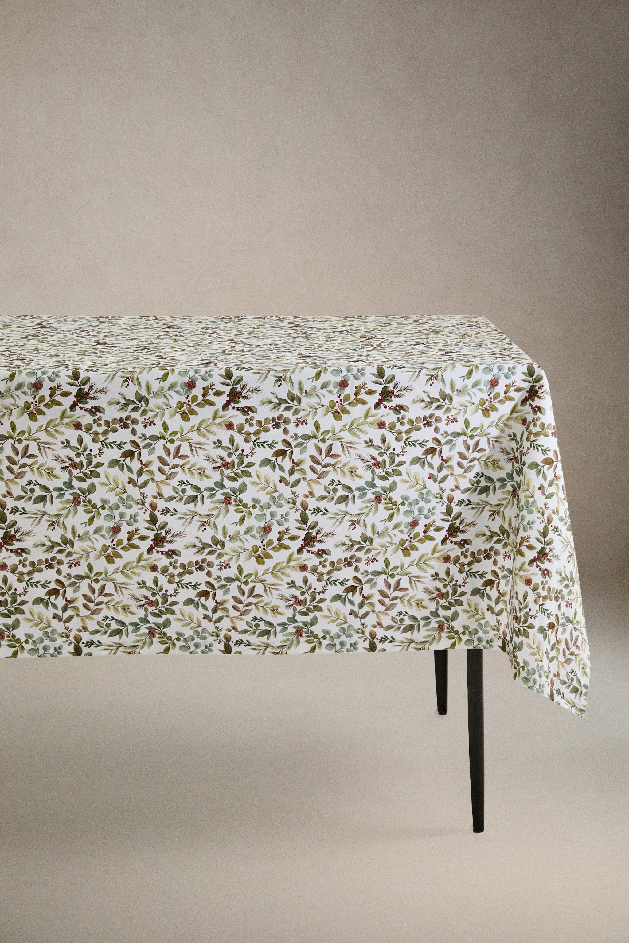 CHRISTMAS RESIN-COATED COTTON LEAVES TABLECLOTH